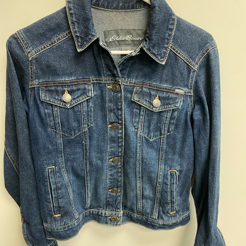 Eddie Bauer Dark Indigo Denim Jacket with Contrast Stitching